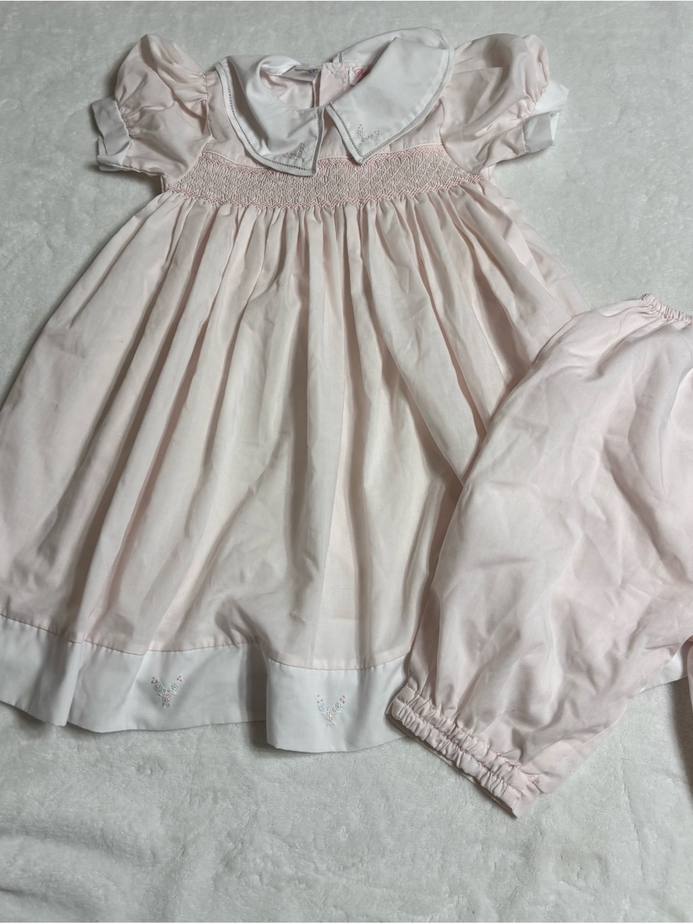 Petit Ami Pale Pink Smocked Baby Dress with Bloomers